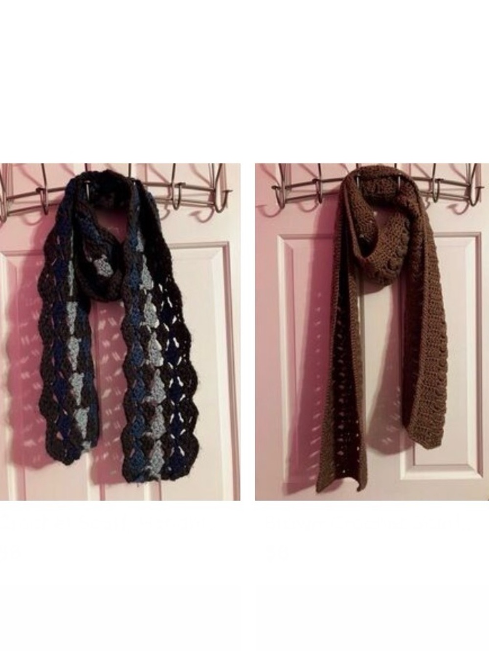 Homemade Crochet Scarf Bundle Ombré Blue & Grey and Mocha Brown